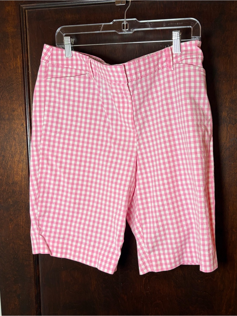 Talbots Shorts Size 10 Pink White Gingham Bermuda Shorts Cotton Preppy Coastal